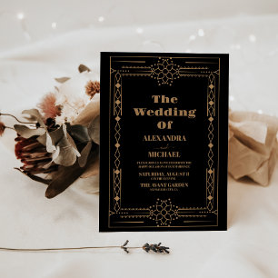 Invitation Art Déco Elegant Classic Gold Frame Black Mariage
