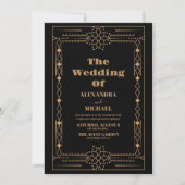 Invitation Art Déco Elegant Classic Gold Frame Black Mariage (Devant)