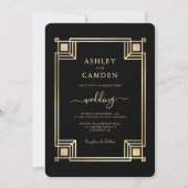 Invitation Art Deco Elegant Gold Frame Black Wedding (Devant)