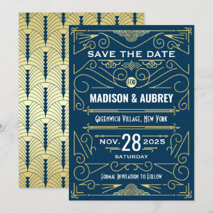 Invitation Art Déco Enregistrer la date Mariage Elegant Gold 