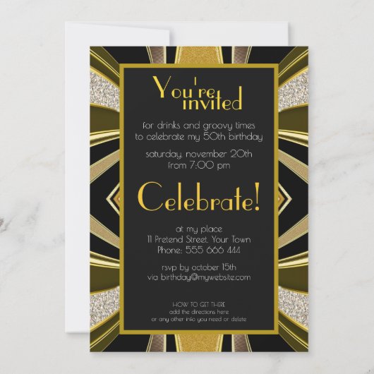 Invitation Art Déco Fabuleux 50 Anniversaire Gatsby Party (Dos)