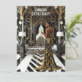 Invitation Art déco fabuleux Ethnic Woman Gold Black White (Debout devant)