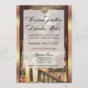 Invitation Art Déco Faux Vellum Metallum Champagne Mariage