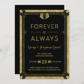 Invitation Art Déco | Fête d'anniversaire de mariage doré (Devant / Derrière)