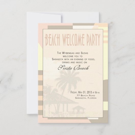 Invitation Art Déco Fête de Bienvenue sur la Plage Vintage |  (Devant)