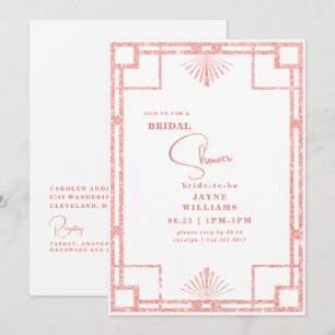 Invitation Art Déco Fête de Mariage Paillettes Roses