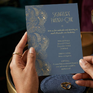Invitation Art Déco filigrane d'or Anniversaire de 21 ans d