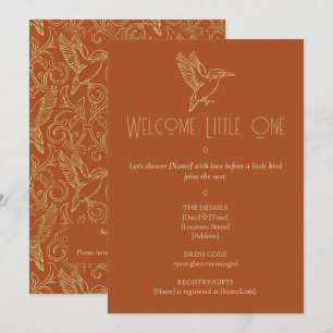 Invitation Art Déco Filigrane d'Or Baby Shower Martin-Pêche