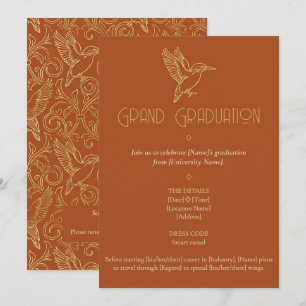 Invitation Art Déco Filigrane d'Or Diplômé Martin-Pêcheur