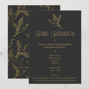 Invitation Art Déco filigrane or Grue remise de diplôme