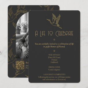 Invitation Art Déco filigrane or Mémorial photo de grue