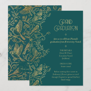 Invitation Art Déco filigrane or Moineau remise de diplôme