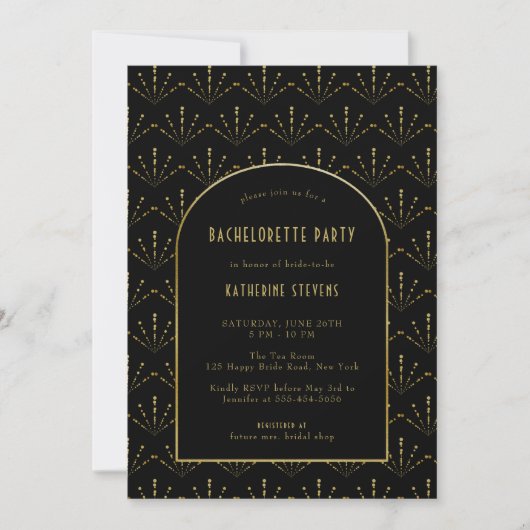 Invitation Art Déco Fireworks Gold Boho Frame Bachelorette (Devant)