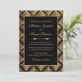 Invitation Art Déco Floral Black Gold Great Gatsby Mariage (Debout devant)