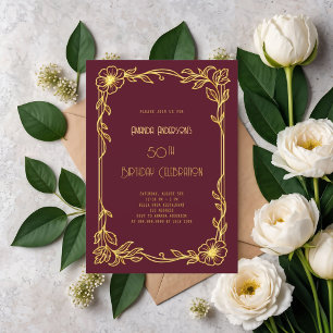 Invitation Art Déco Gatsby anniversaire d'or bordeaux