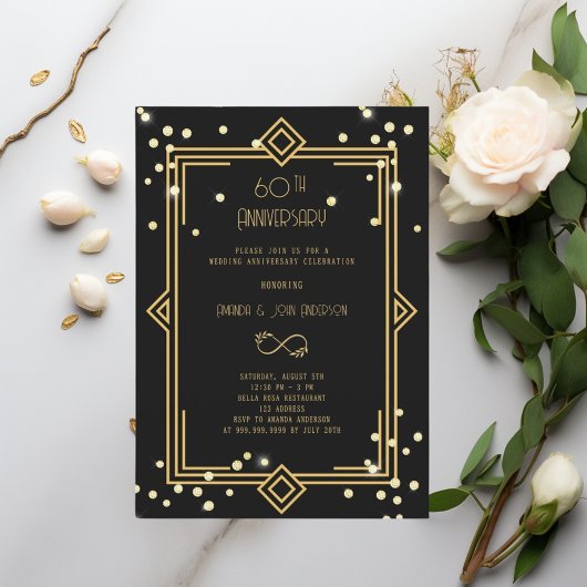 Invitation Art Deco Gatsby black  60th wedding anniversary
