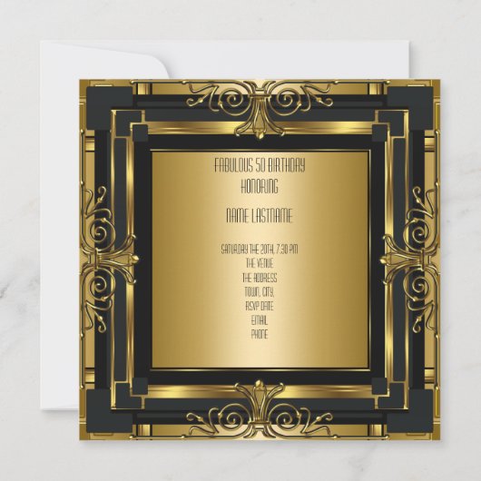 Invitation ART DECO Gatsby Fabuleux 50 50e Anniversaire Rétro (Dos)