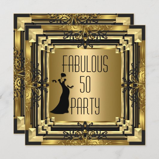 Invitation ART DECO Gatsby Fabuleux 50 50e anniversaire Retro (Devant / Derrière)