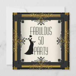 Invitation ART DECO Gatsby Fabuleux 50 50e Crème d'or Noir