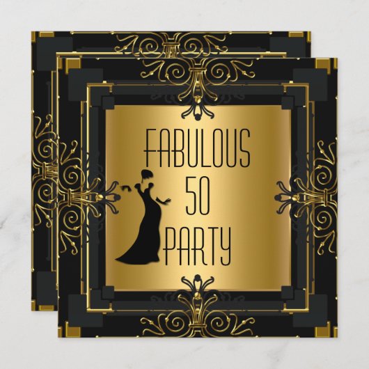 Invitation ART DECO Gatsby Fabuleux 50 50e fête d'anniversair (Devant / Derrière)