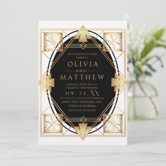 Invitation Art Deco Gatsby Gold Geometric Wedding (Debout devant)
