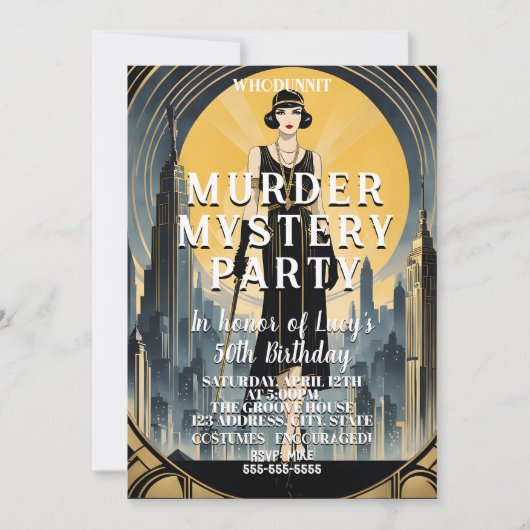 Invitation art déco Gatsby le grand whodunit mystère de meurt (Devant)