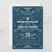 Invitation Art Déco Gatsby Mariage Élégant Or Bleu foncé (Devant)
