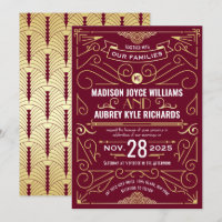 Art Déco Gatsby Mariage Elégant Or Bourgogne