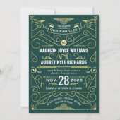 Invitation Art Déco Gatsby Mariage Élégant Or Vert foncé (Devant)