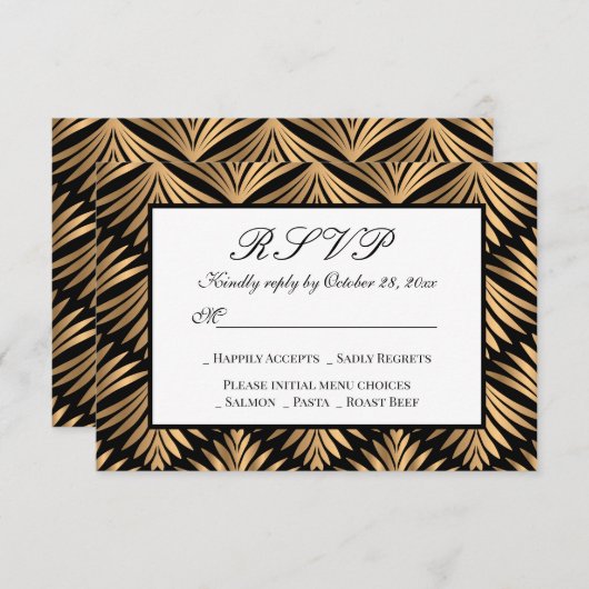 Invitation Art Déco Gatsby Noir Gatsby Mariage RSVP (Devant / Derrière)