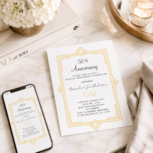 Invitation Art Déco Gatsby or 50e anniversaire de mariage