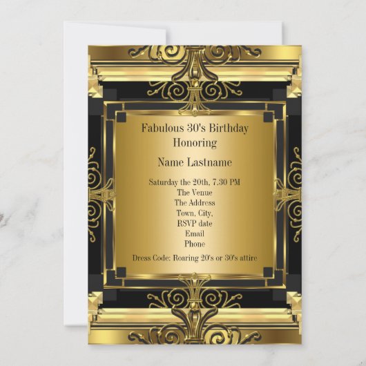 Invitation ART DECO Gatsby Tophat Fabuleux anniversaire Retro (Dos)