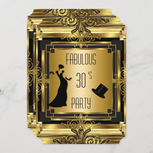 Invitation ART DECO Gatsby Tophat Fabuleux anniversaire Retro (Devant / Derrière)