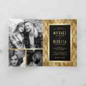 Invitation Art Déco Géométrique Code QR Mariage Noir Or (Intérieur)