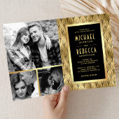 Invitation Art Déco Géométrique Code QR Mariage Noir Or