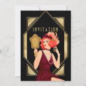 Invitation Art Déco Glam Girl 30e anniversaire Gold Black (Devant)
