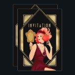 Invitation Art Déco Glam Girl 40th Birthday Gold Black<br><div class="desc">Un style glamour pour invitation vos invités à une soirée des années 1920 rugissante avec cette élégante invitation de style or et noir Art Déco pour votre 40ème anniversaire. Sur le dos, personnalisez facilement la typographie avec vos détails. Sur le devant, le mot d'en-tête Invitation dans le même cadre de...</div>