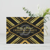 Invitation Art Déco Glamor Noir Gatsby Fiançailles (Debout devant)