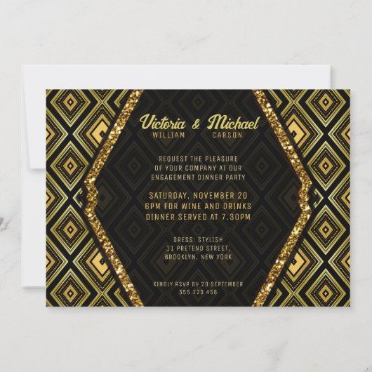 Invitation Art Déco Glamor Noir Gatsby Fiançailles (Dos)