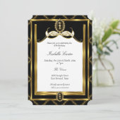 Invitation Art Déco Gold bijou noir blanc fête d'anniversaire (Debout devant)