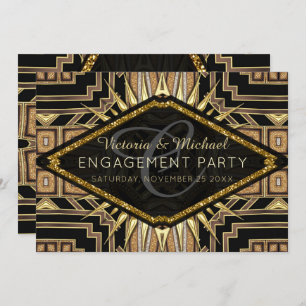 Invitation Art Déco Gold + Black Stylish Engagement Party