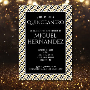 Invitation Art Déco Gold et Black Quinceañero 15e anniversair