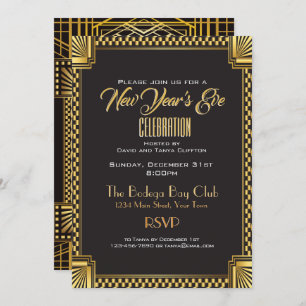 Invitation Art Déco Gold et Noir style NYE Gatsby