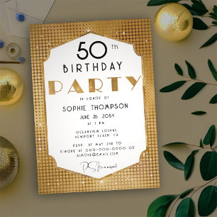 Invitation Art Déco Gold Sequins Élégant Chic Anniversaire Pa