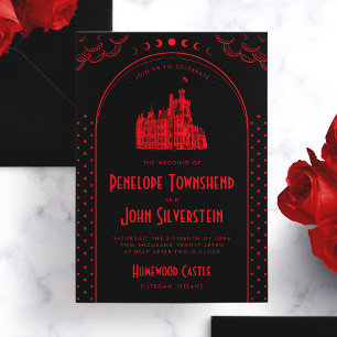 Invitation Art déco gothique Mariage de château noir rouge