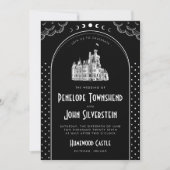 Invitation Art déco gothique Noir Blanc Castle Mariage (Devant)
