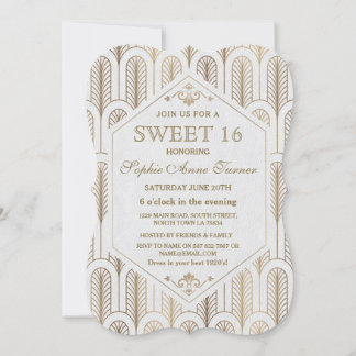 Invitation Art Déco Grand Gatsby Blanc Or SWEET 16