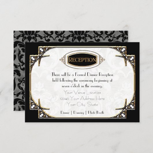 Invitation Art Déco Grande Gatsby Style Typographie en dentel (Devant / Derrière)