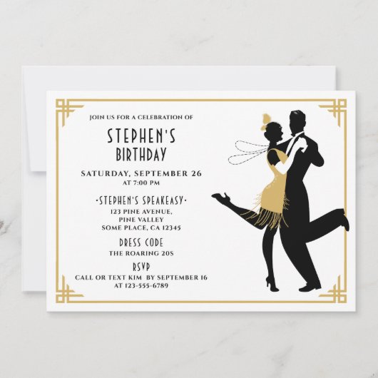 Invitation Art Déco/Great Gatsby/Roaring 1920 Anniversaire (Devant)