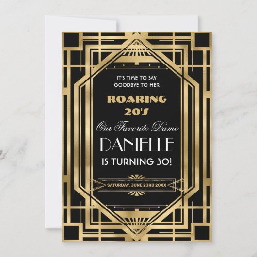 Invitation Art Déco Great Gatsby Roaring 20s 30e anniversaire (Devant)